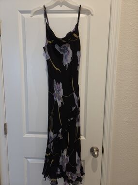 Studio Black Maxi Slip Dress with Purple Floral Motif